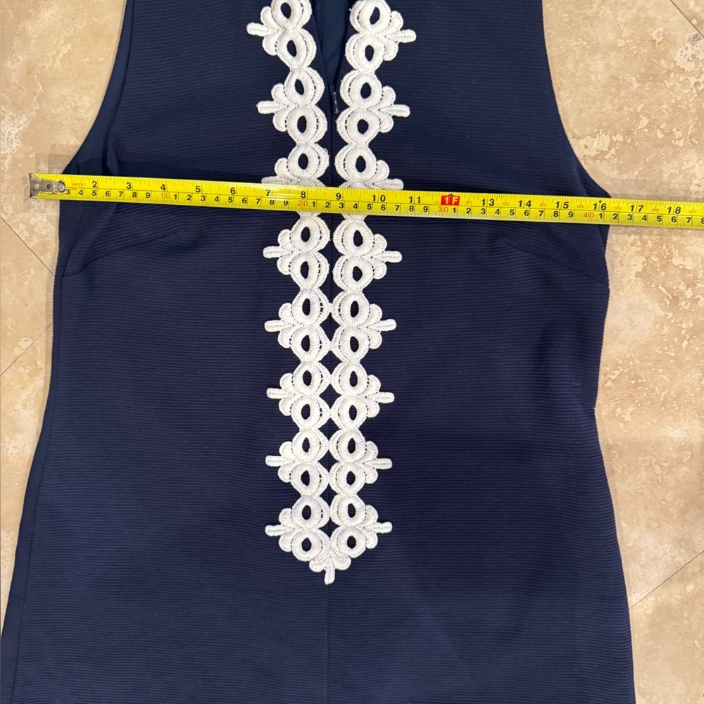 Lilly Pulitzer Navy and white dress.  Fits beautifully.  Enclosed pics are me - Picture 3 of 7